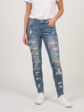 Eunina Mia Mid Rise Relaxed Skinny Distressed Denim Jeans 1